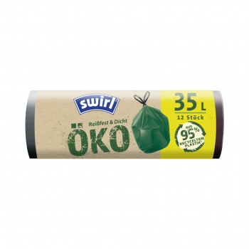 Swirl Öko-Müllbeutel Reißfest & Dicht 35 Liter, mit Zugband, dunkelgrün/blickdicht, aus 95 % Recyclingmaterial